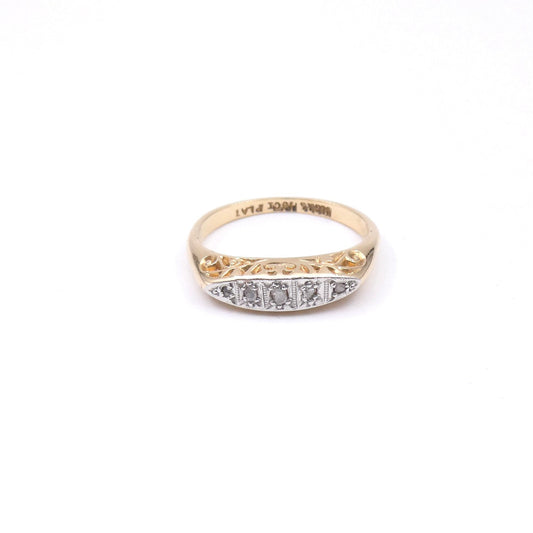 Antique five diamond ring, boat setting diamond ring, ideal stacking ring. - Collected