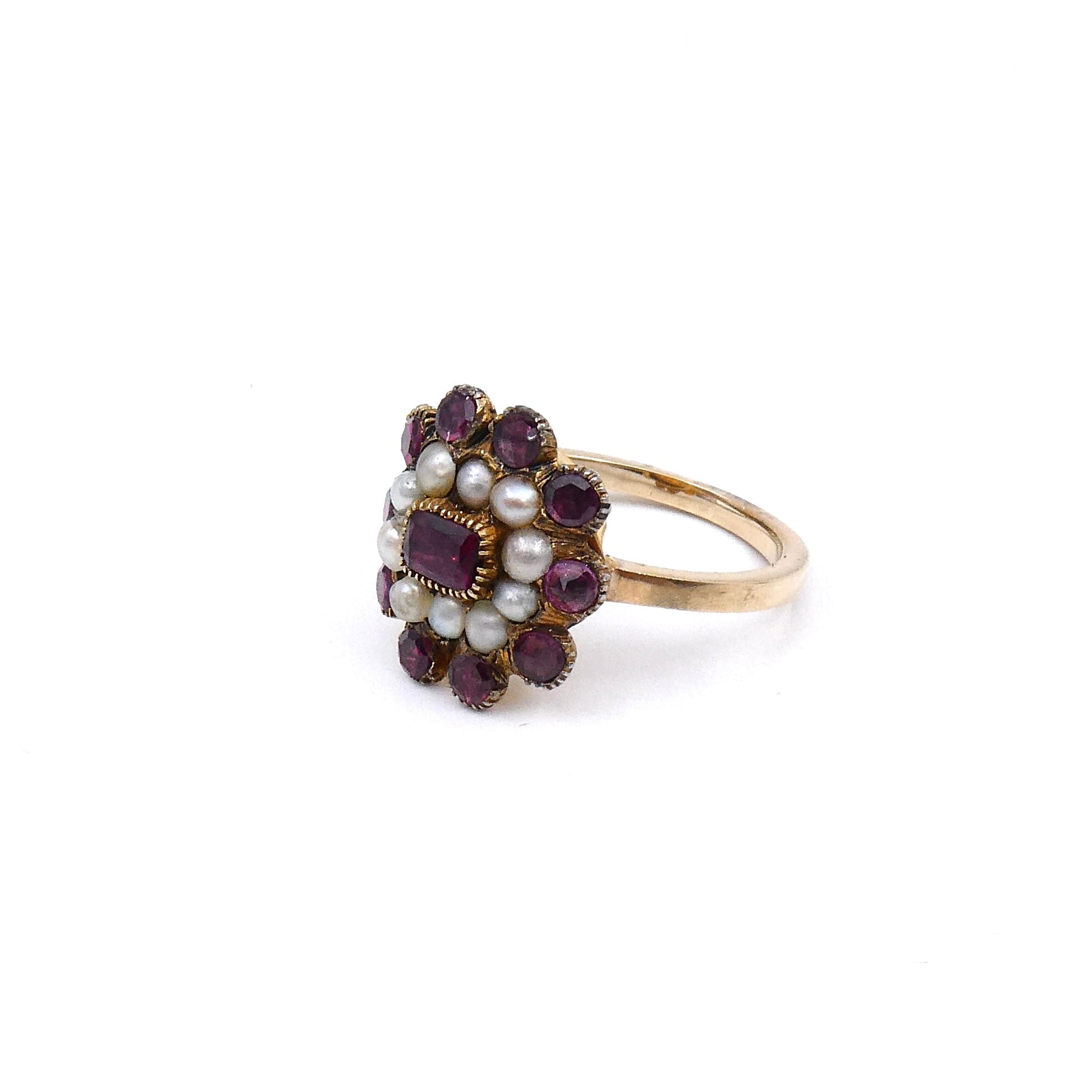 Antique garnet and pearl ring, unique ring converted from a Georgian brooch. - Collected