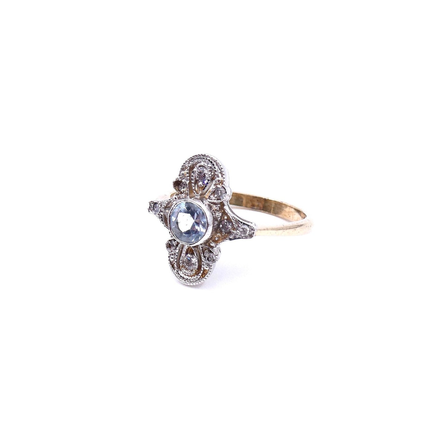 Art Deco style aquamarine ring with diamonds, elegant diamond aquamarine ring. - Collected