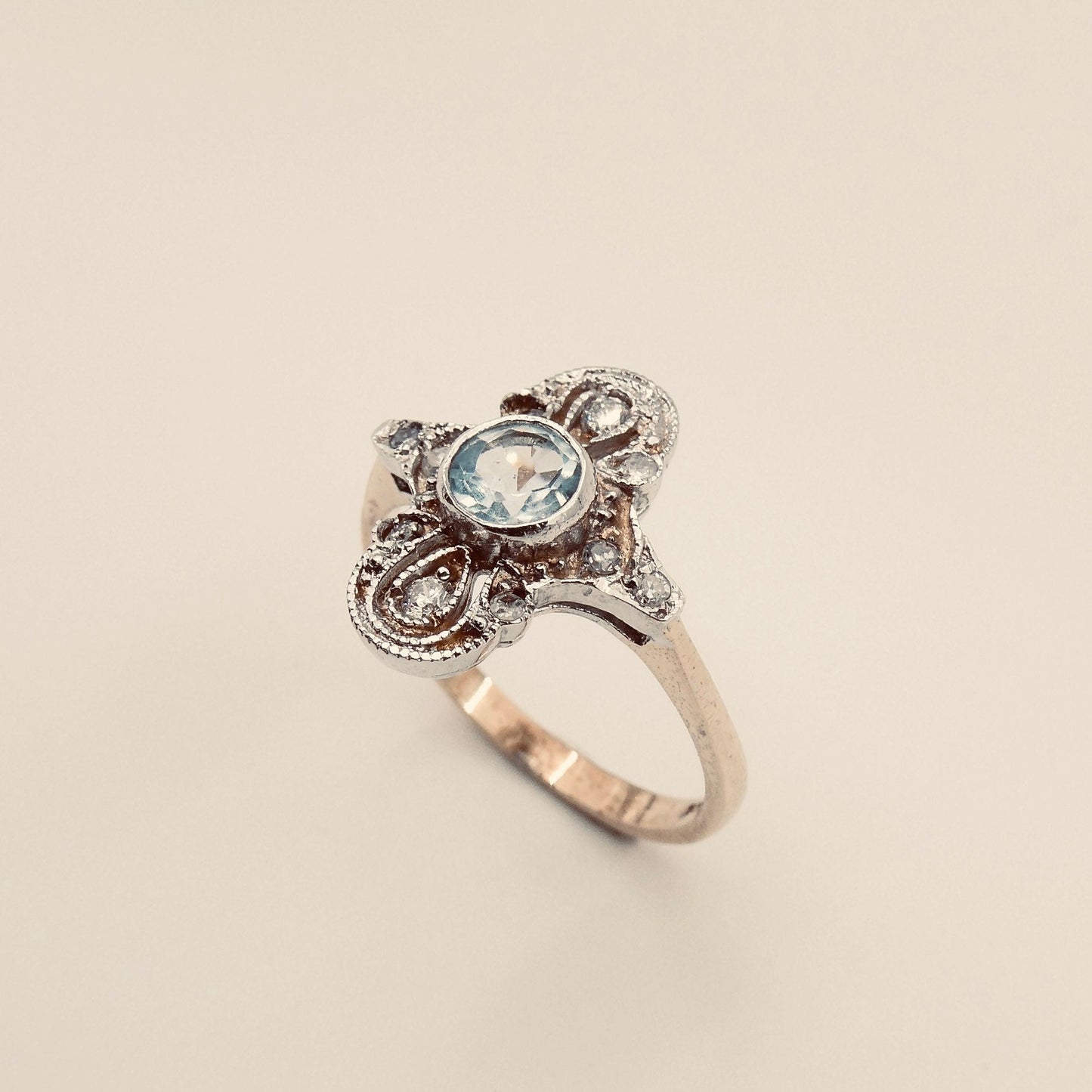 Art Deco style aquamarine ring with diamonds, elegant diamond aquamarine ring. - Collected