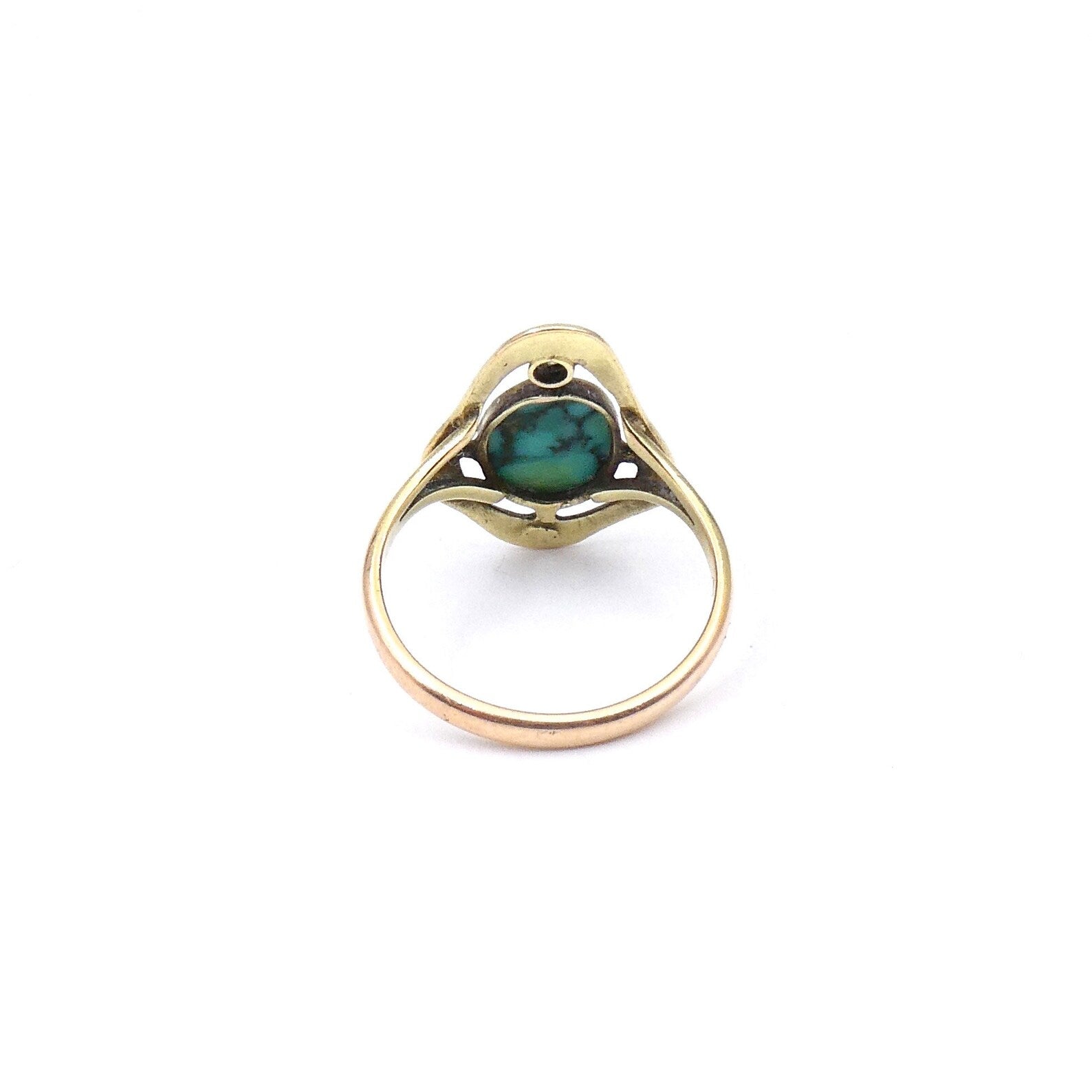 Art Nouveau style ring set with a diamond and turquoise agate, one of a kind ring - Collected