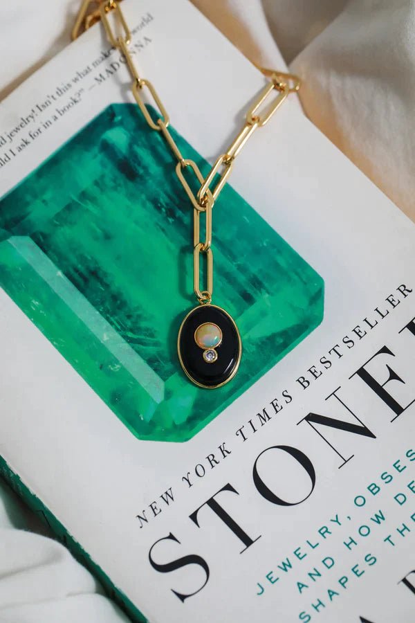 Edendale Necklace with Onyx and an opal gemstone. - Collected