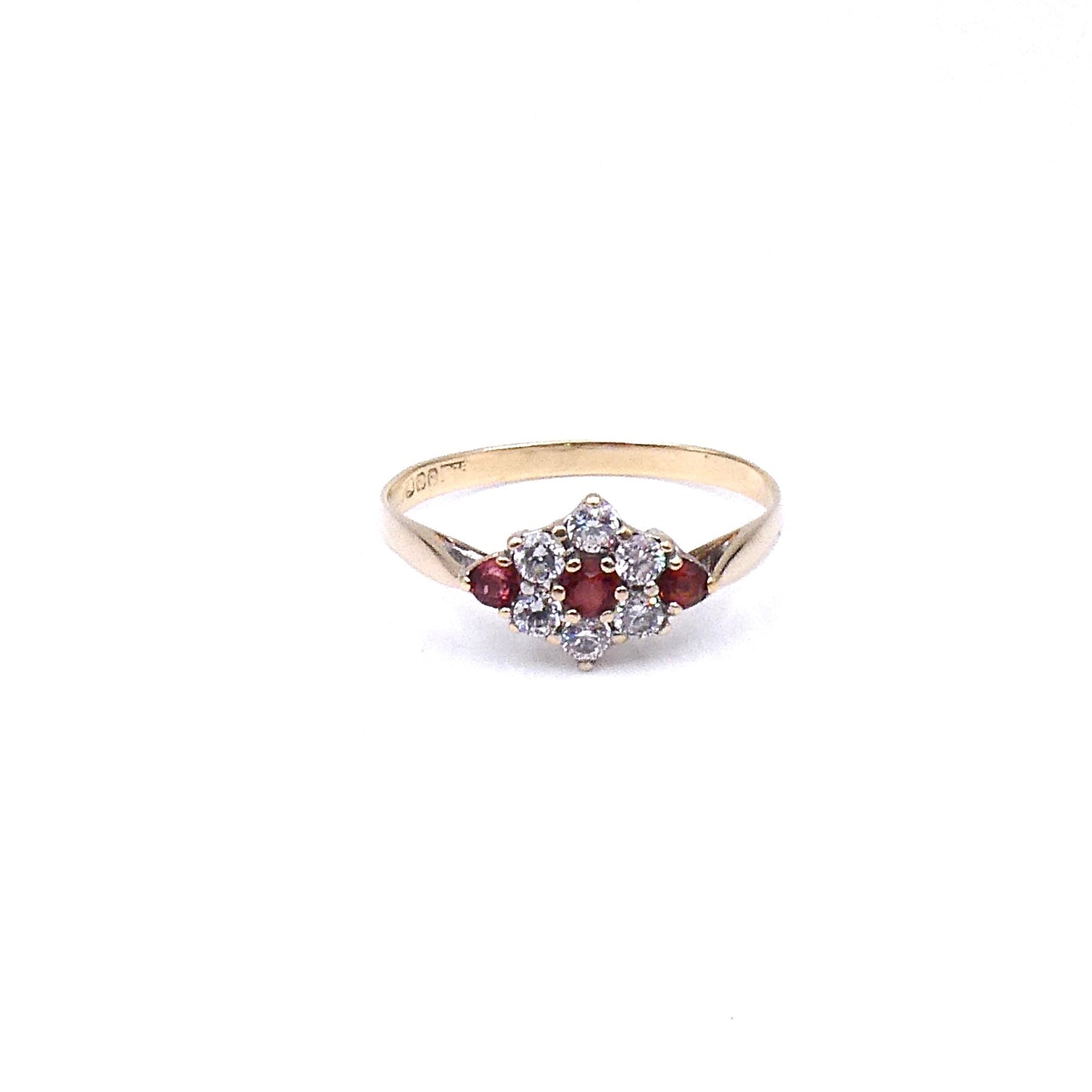 Garnet flower ring 9kt gold and crystals. - Collected