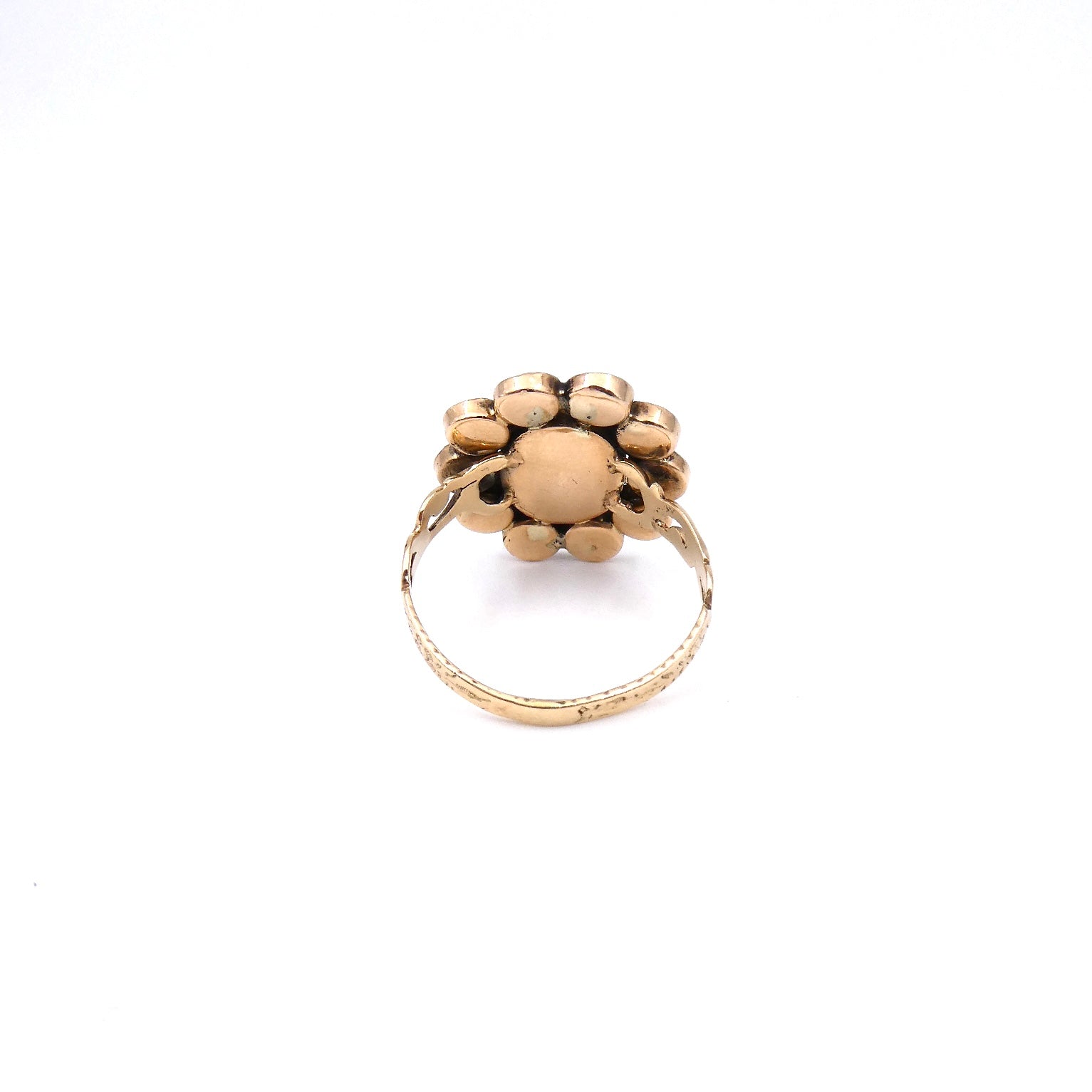 Georgian garnet and pearl ring, antique garnet pearl ring on an ornate gold band. - Collected