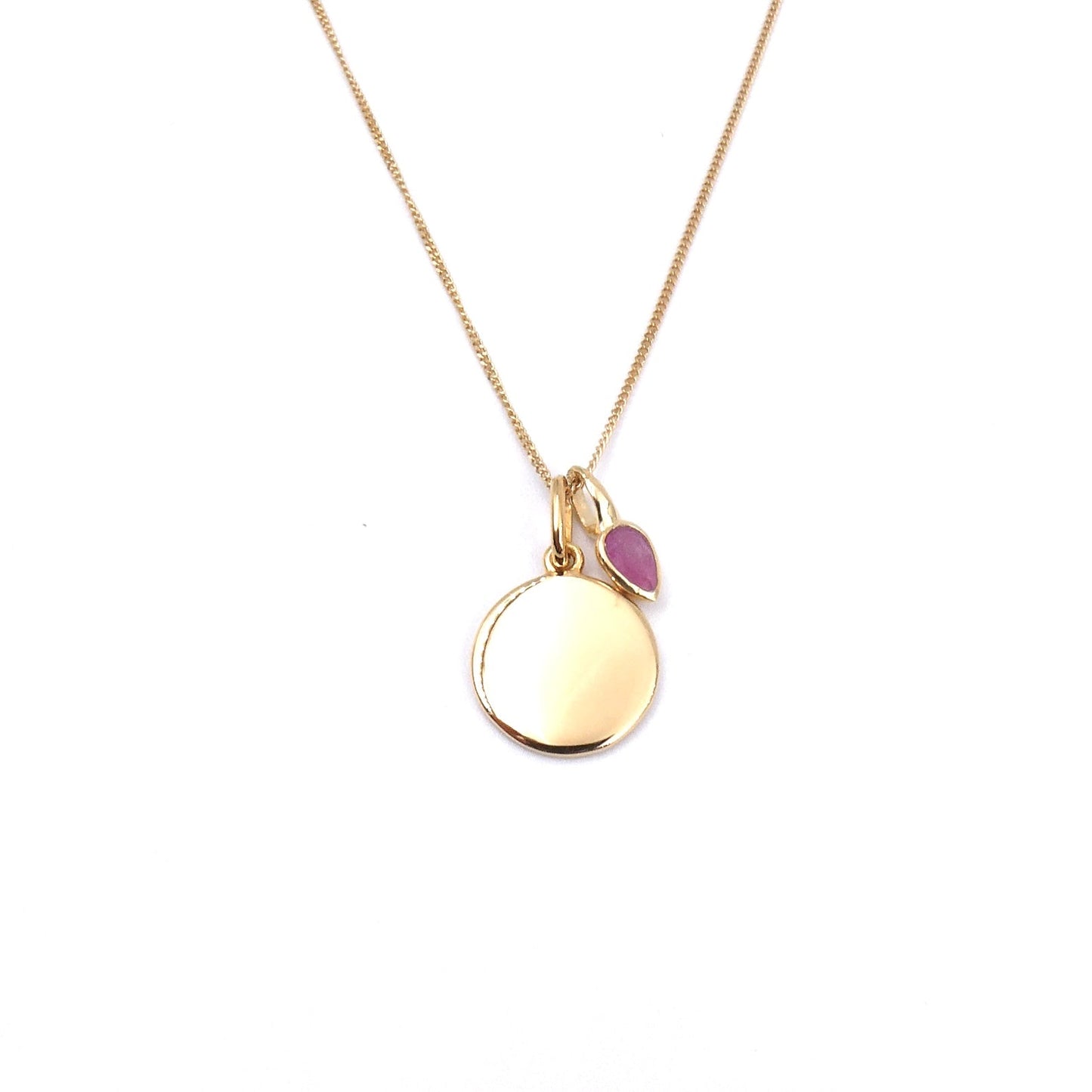Gold plated pendant with a pink quartz drop on a fine chain, pink quartz for July. - Collected
