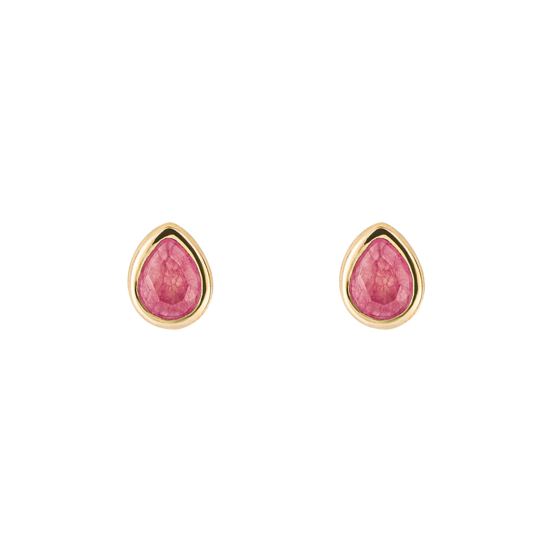 Pink quartz pear shaped studs, gold plated on silver. - Collected
