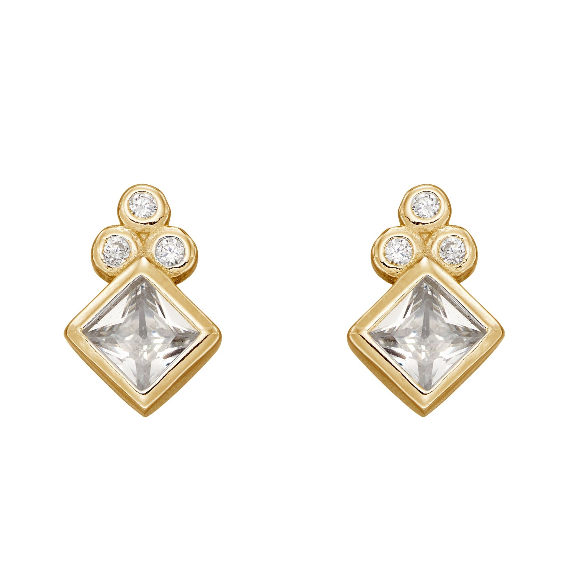 Sparkly cubic zirconia studs, gold plated on silver. - Collected