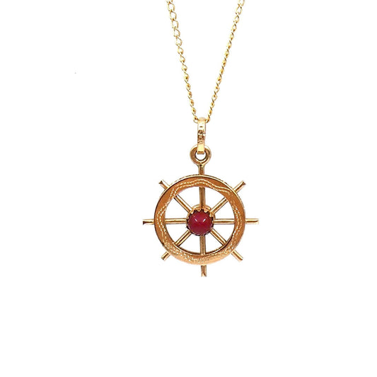 Vintage gold nautical pendant,  Ship's wheel 18kt gold pendant, sailor gift Collected